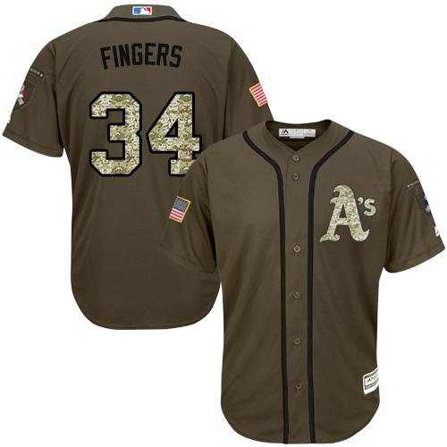 Athletics #34 Rollie Fingers Green Salute to Service Stitched MLB Jersey - Click Image to Close